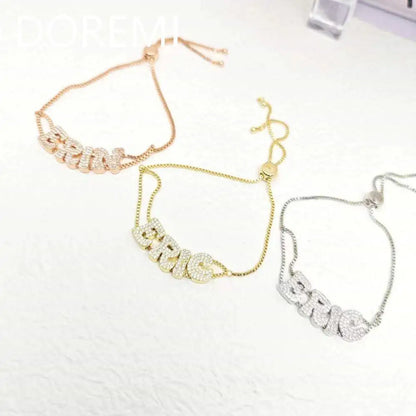 Custom Crystal Zircon Name Bracelet – Dainty Double Chain