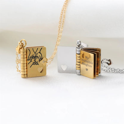 Openable Book Locket Pendant Necklace My Son Daughter Book Necklaces Girl Boy Graduation Jewelry Steel Choker Birthday Gift
