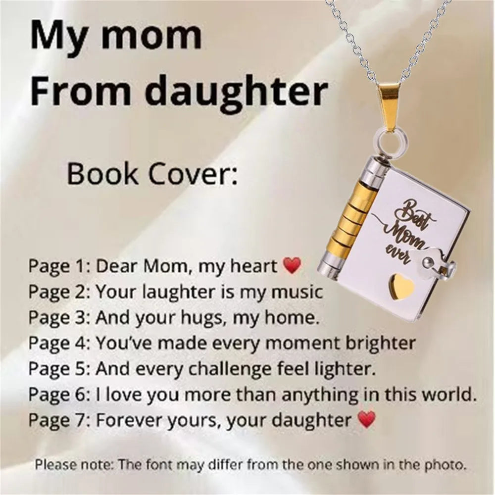 Openable Book Locket Pendant Necklace My Son Daughter Book Necklaces Girl Boy Graduation Jewelry Steel Choker Birthday Gift