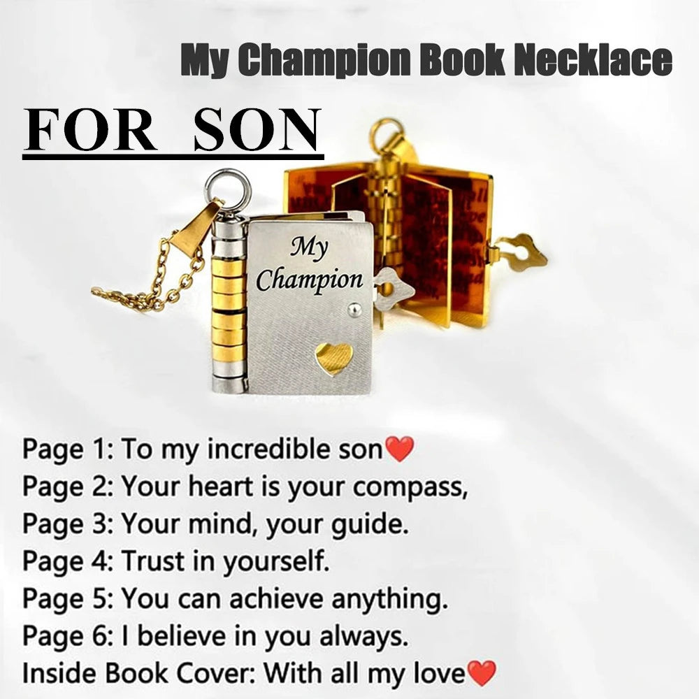 Openable Book Locket Pendant Necklace My Son Daughter Book Necklaces Girl Boy Graduation Jewelry Steel Choker Birthday Gift