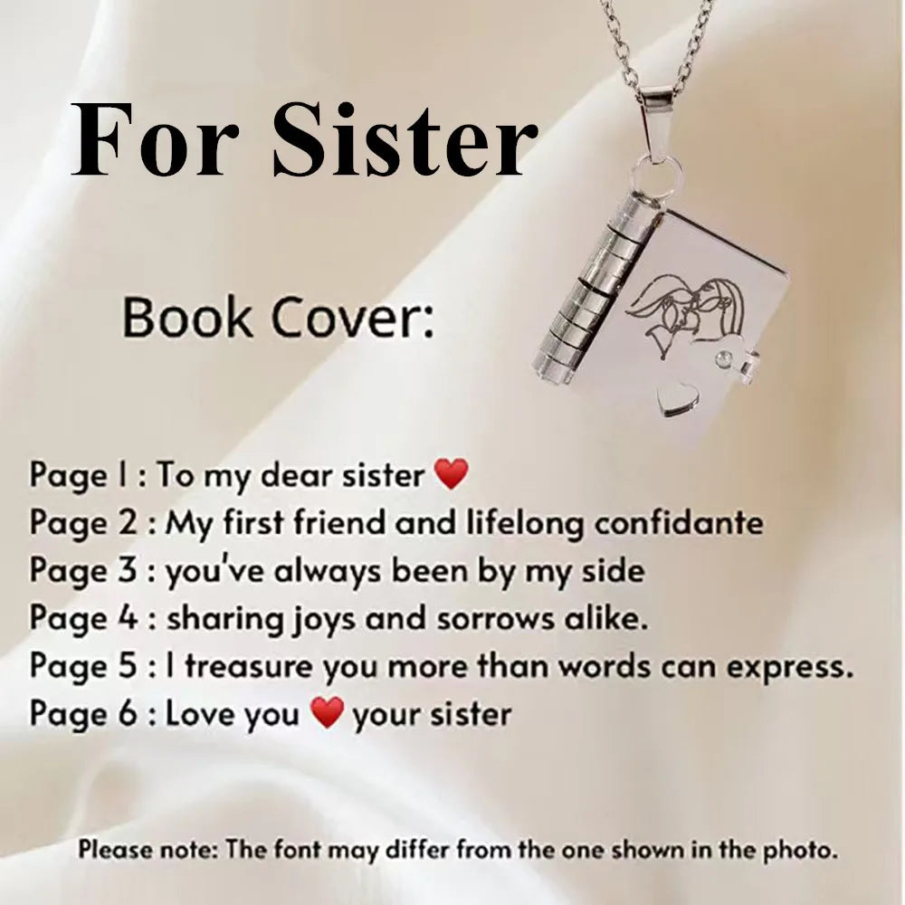 Openable Book Locket Pendant Necklace My Son Daughter Book Necklaces Girl Boy Graduation Jewelry Steel Choker Birthday Gift