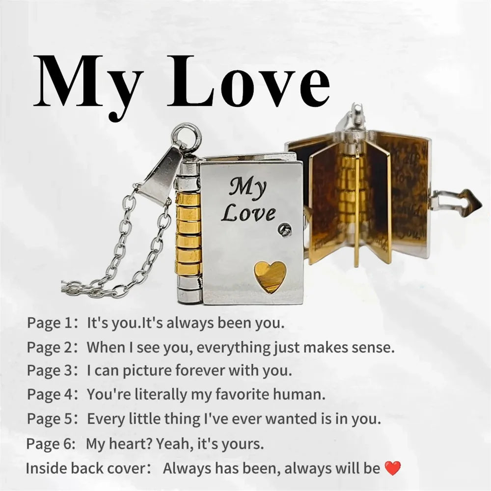 Openable Book Locket Pendant Necklace My Son Daughter Book Necklaces Girl Boy Graduation Jewelry Steel Choker Birthday Gift