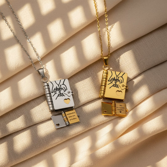Openable Book Locket Pendant Necklace My Son Daughter Book Necklaces Girl Boy Graduation Jewelry Steel Choker Birthday Gift