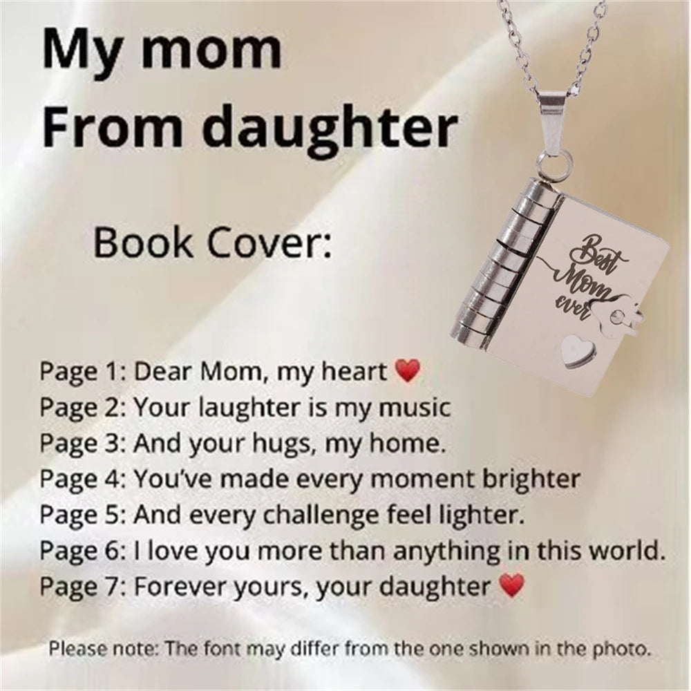 Openable Book Locket Pendant Necklace My Son Daughter Book Necklaces Girl Boy Graduation Jewelry Steel Choker Birthday Gift