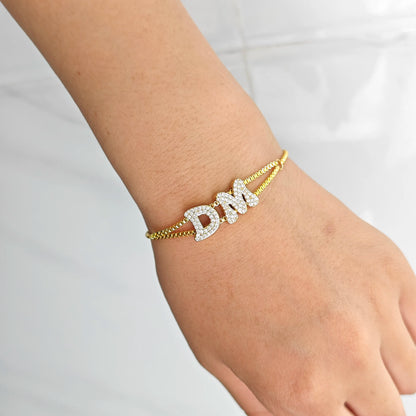 Custom Crystal Zircon Name Bracelet – Dainty Double Chain