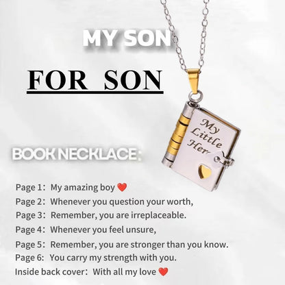 Openable Book Locket Pendant Necklace My Son Daughter Book Necklaces Girl Boy Graduation Jewelry Steel Choker Birthday Gift