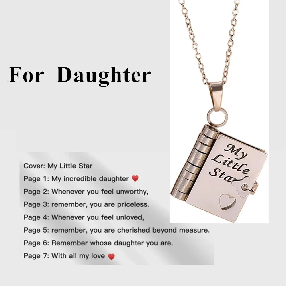 Openable Book Locket Pendant Necklace My Son Daughter Book Necklaces Girl Boy Graduation Jewelry Steel Choker Birthday Gift