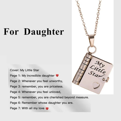 Openable Book Locket Pendant Necklace My Son Daughter Book Necklaces Girl Boy Graduation Jewelry Steel Choker Birthday Gift