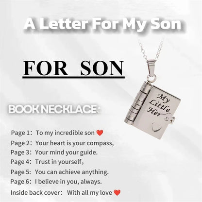 Openable Book Locket Pendant Necklace My Son Daughter Book Necklaces Girl Boy Graduation Jewelry Steel Choker Birthday Gift