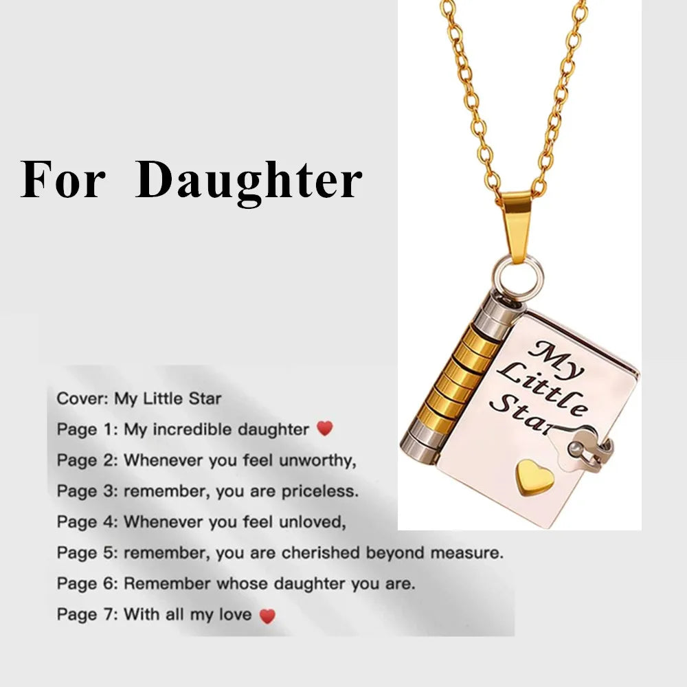 Openable Book Locket Pendant Necklace My Son Daughter Book Necklaces Girl Boy Graduation Jewelry Steel Choker Birthday Gift