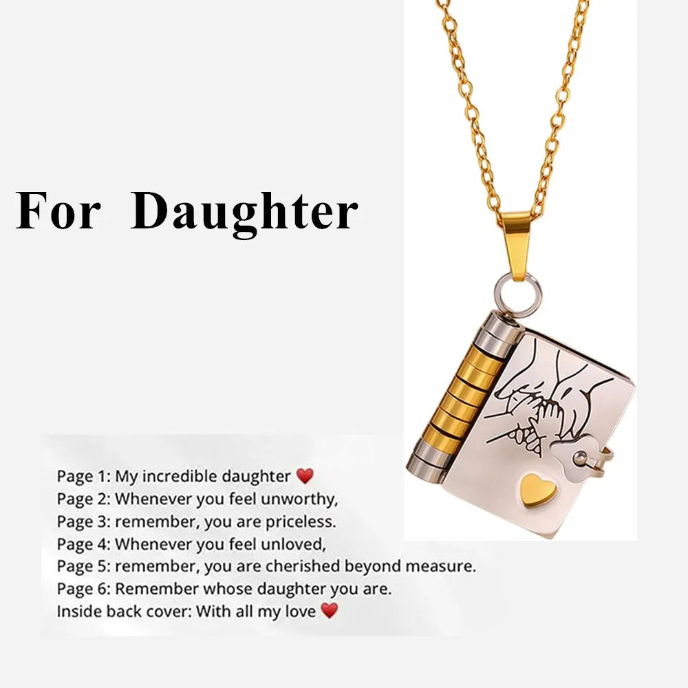 Openable Book Locket Pendant Necklace My Son Daughter Book Necklaces Girl Boy Graduation Jewelry Steel Choker Birthday Gift