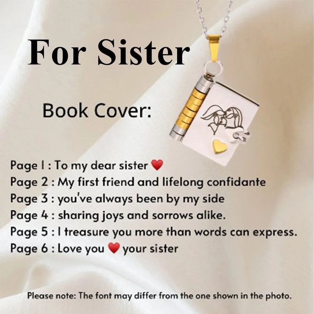 Openable Book Locket Pendant Necklace My Son Daughter Book Necklaces Girl Boy Graduation Jewelry Steel Choker Birthday Gift