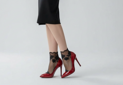 Fishnet Socks with lace trim , net socks , Transparent Elastic Lace Sheer socks, lingerie socks