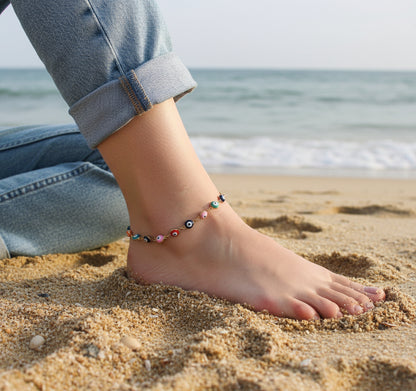 Multicolored evil eye anklet , evil eye anklet for women , evil eye ankle bracelet, evil eye jewelry, gift for her