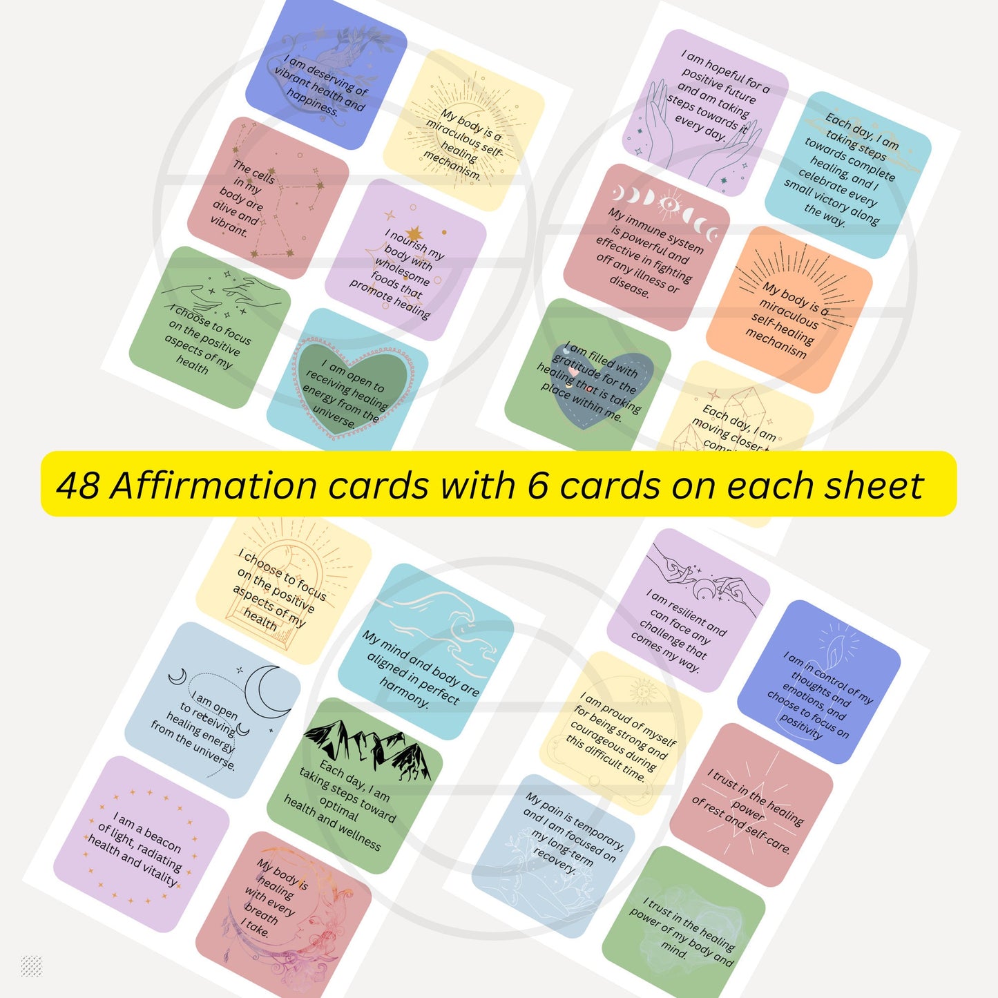 Printable Affirmation cards for Illness Recovery, Affirmation cards for cancer fighter ,Healing Affirmations ,Gift for Cancer Patient