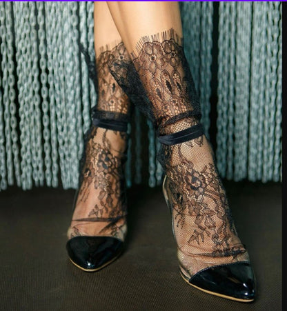 Lace socks , fishnet ankle socks, lingerie socks, socks for heels, black net socks