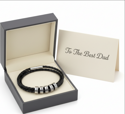 Custom Dad Bracelet with Multiple Names –  Personalized Braided Leather Rope Bracelet for men
