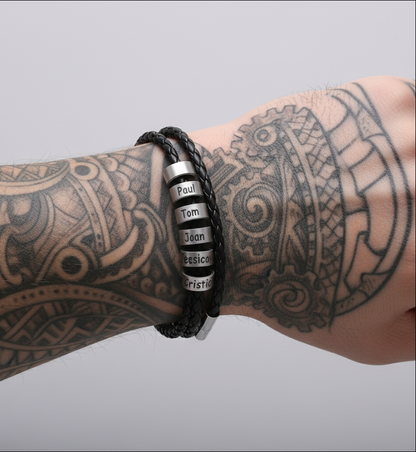 Custom Dad Bracelet with Multiple Names –  Personalized Braided Leather Rope Bracelet for men