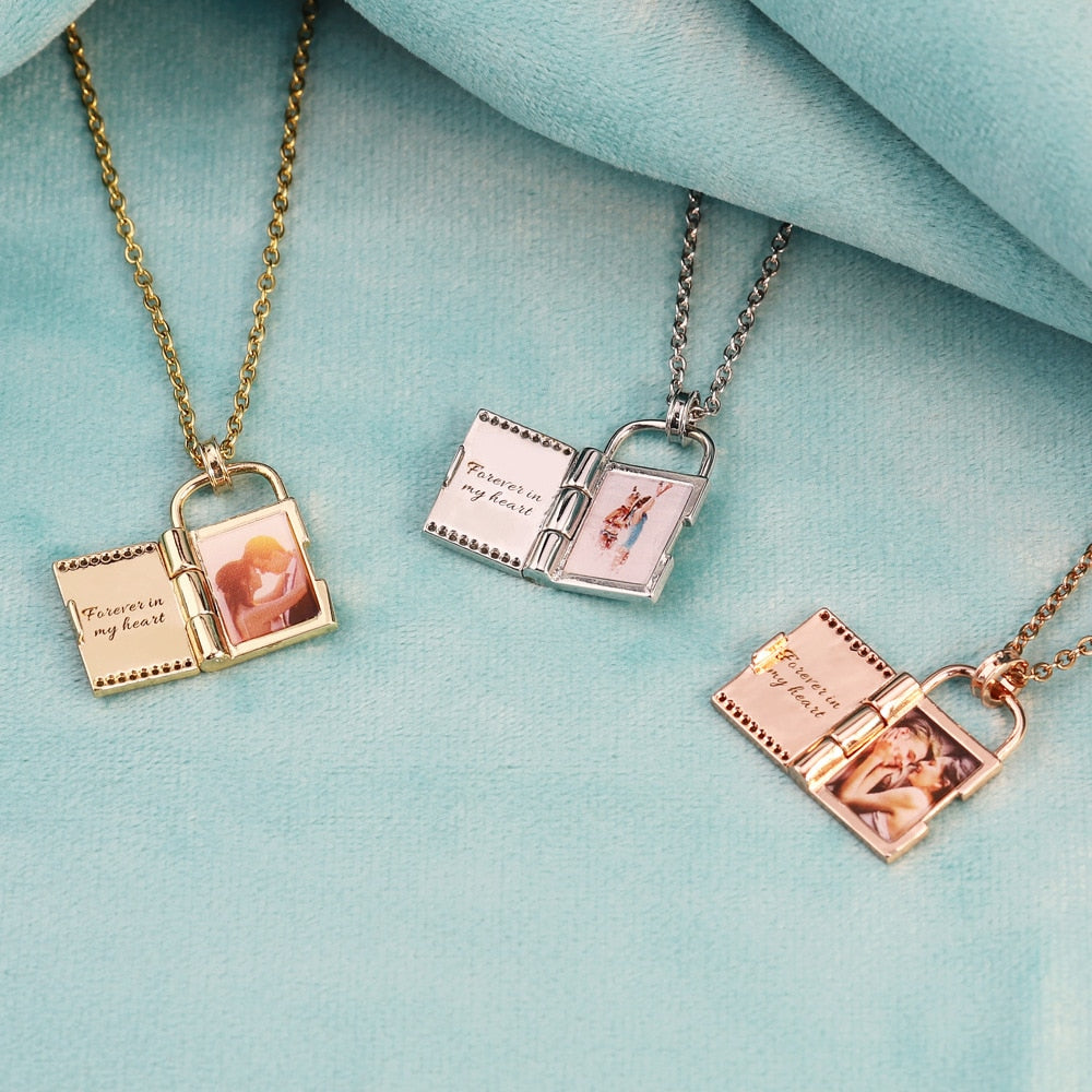 Photo Envelope Necklace with  Personalized Engraved message, Photo necklace