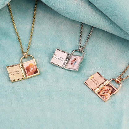 Photo Envelope Necklace with  Personalized Engraved message, Photo necklace