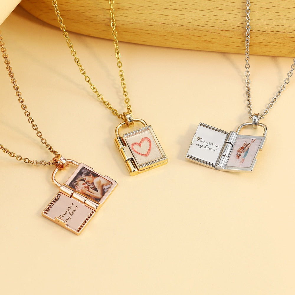 Photo Envelope Necklace with  Personalized Engraved message, Photo necklace