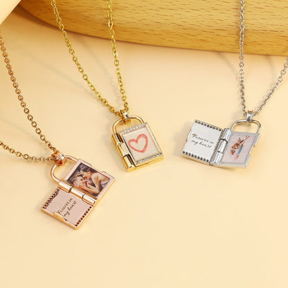 Photo Envelope Necklace with  Personalized Engraved message, Photo necklace