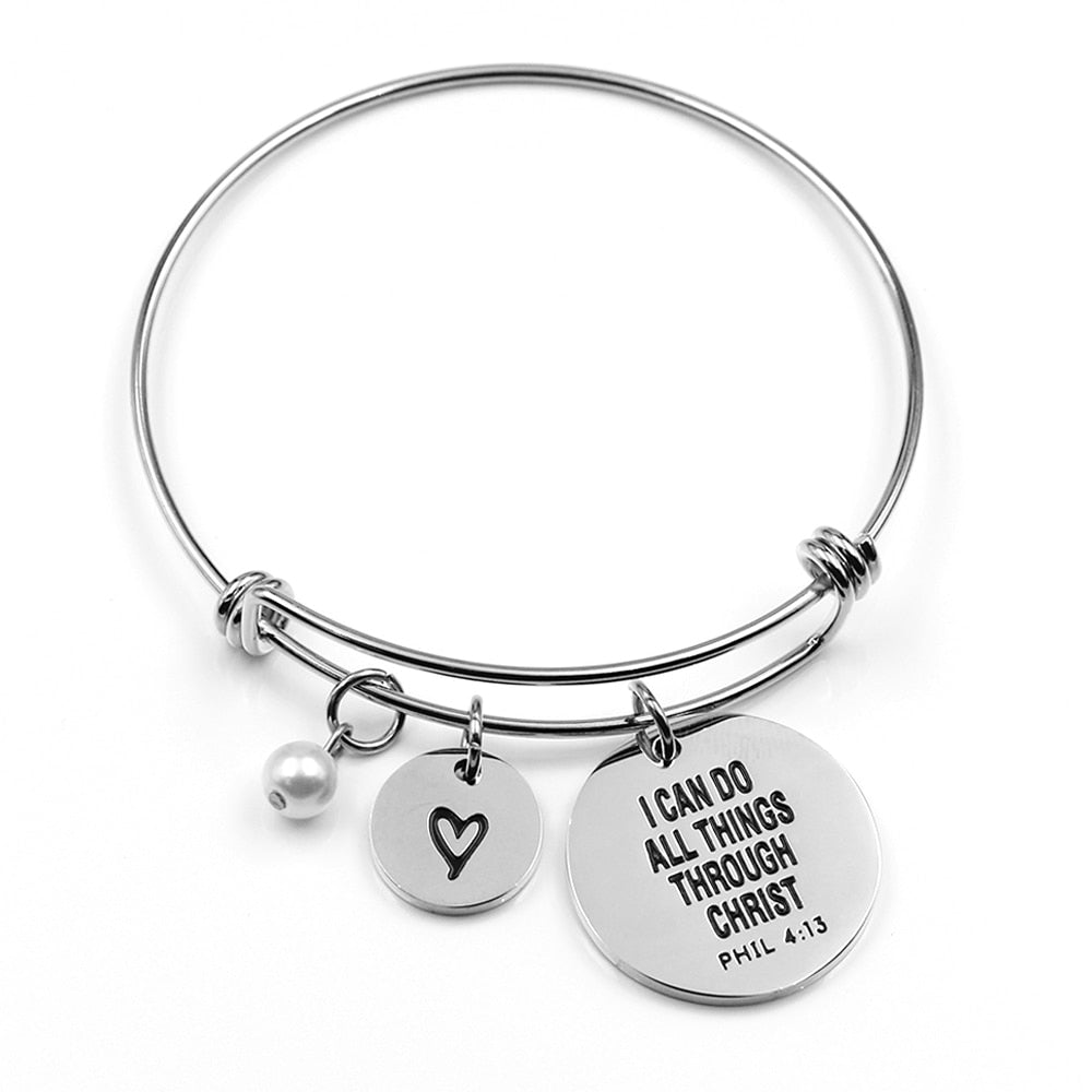 Bible Verse Bracelet Bangle Engraved Charm Faith Christian Jewelry