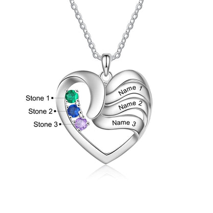 Personalized Heart Necklace with 2-5 Names and Customized Birthstone