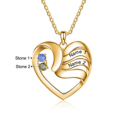 Personalized Heart Necklace with 2-5 Names and Customized Birthstone