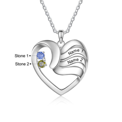 Personalized Heart Necklace with 2-5 Names and Customized Birthstone