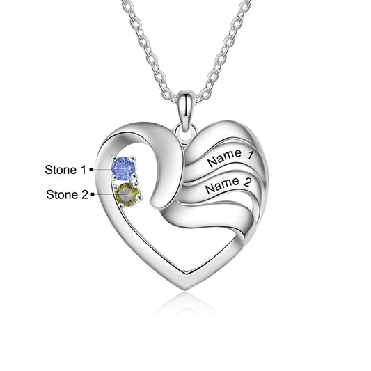Personalized Heart Necklace with 2-5 Names and Customized Birthstone
