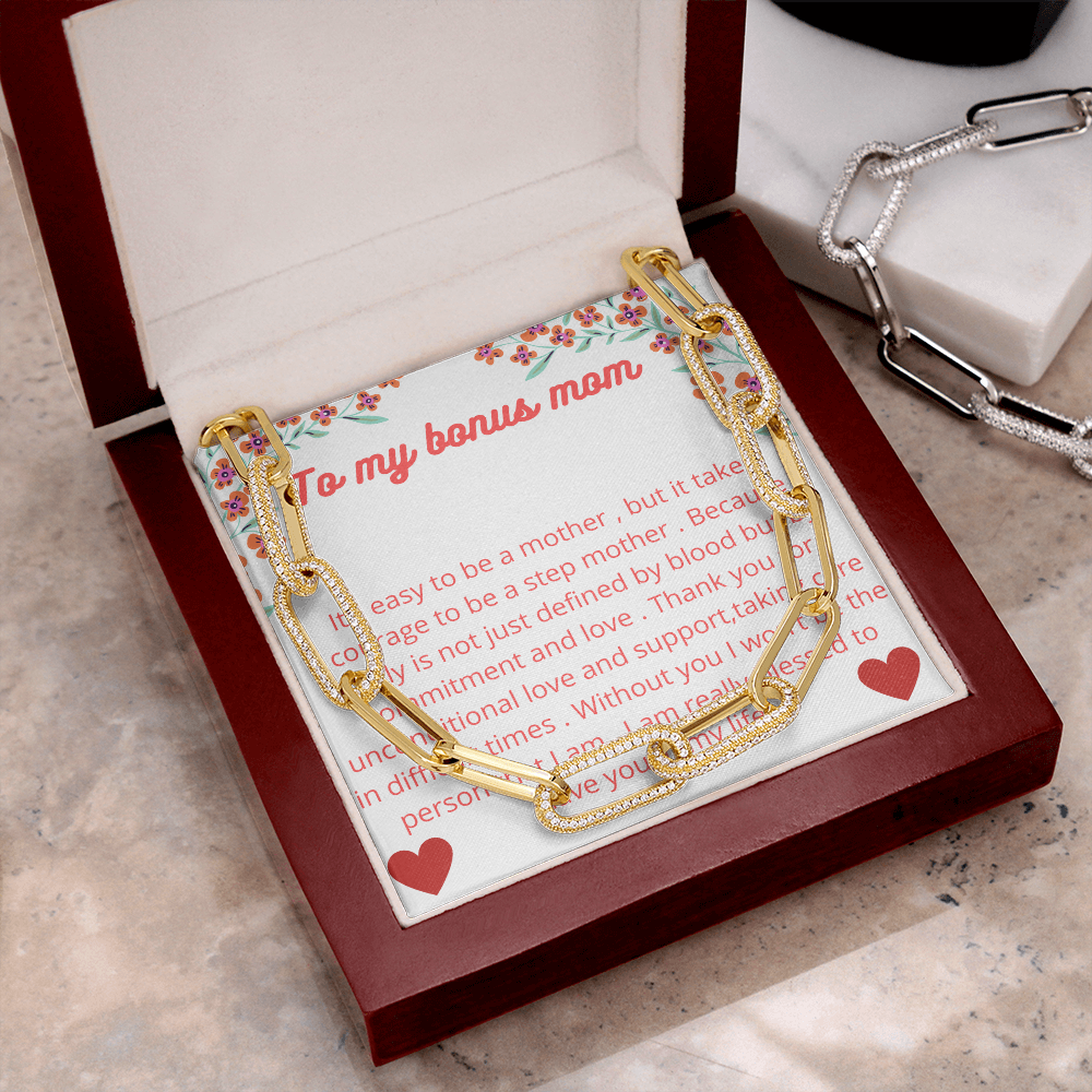 Linked Necklace with message for step mom , Necklace for Bonus mom, Gold Necklace for Step mom