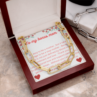 Linked Necklace with message for step mom , Necklace for Bonus mom, Gold Necklace for Step mom