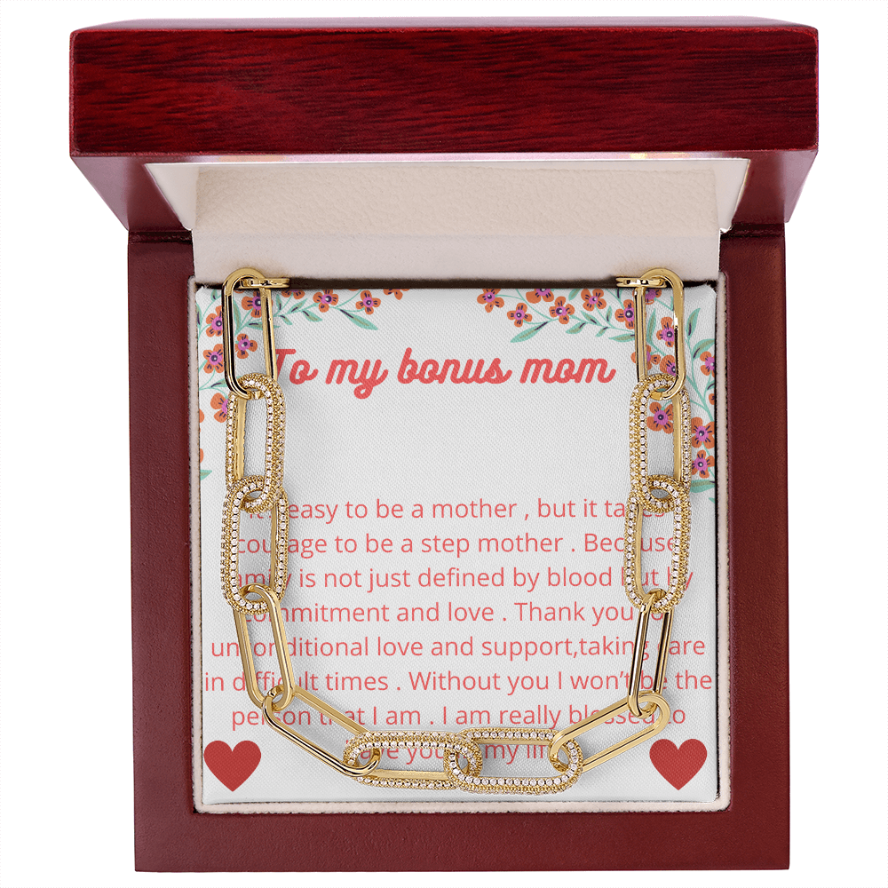 Linked Necklace with message for step mom , Necklace for Bonus mom, Gold Necklace for Step mom