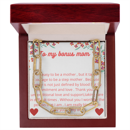 Linked Necklace with message for step mom , Necklace for Bonus mom, Gold Necklace for Step mom