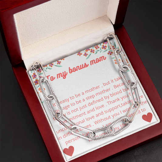 Linked Necklace with message for step mom , Necklace for Bonus mom, Gold Necklace for Step mom