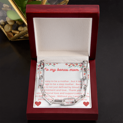 Linked Necklace with message for step mom , Necklace for Bonus mom, Gold Necklace for Step mom