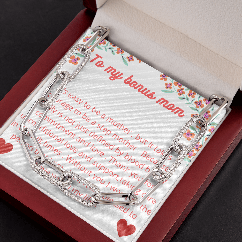 Linked Necklace with message for step mom , Necklace for Bonus mom, Gold Necklace for Step mom