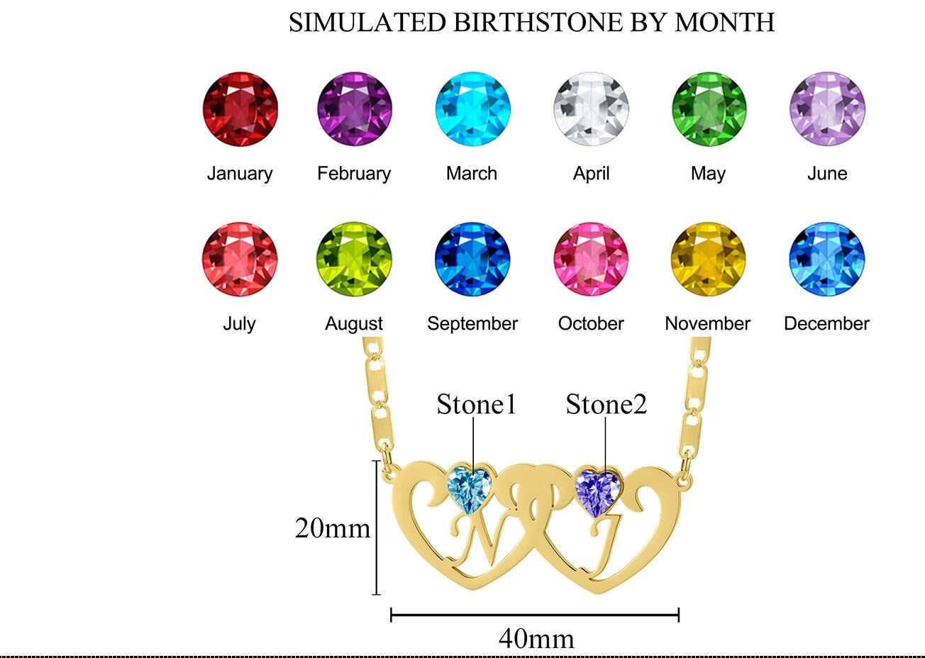 Double heart personalised name necklace