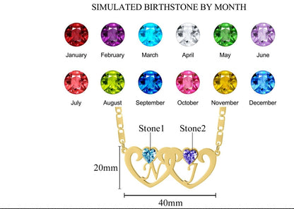 Double heart personalised name necklace