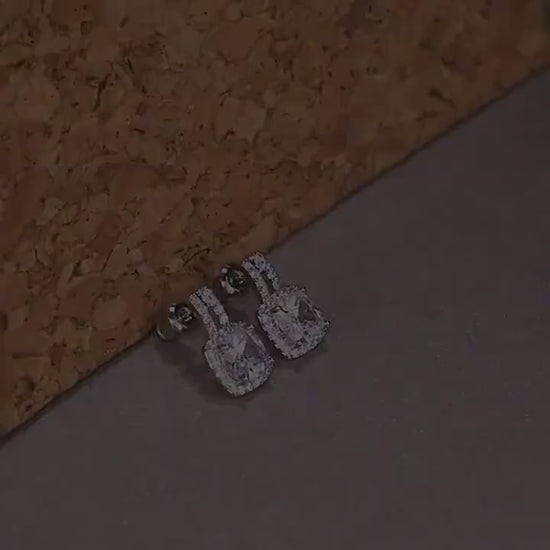 Drop earrings CZ Earrings Halo iced out  sterling silver earrings Bridesmaid gift earrings Romantic gift for wife jewelry last minute gift