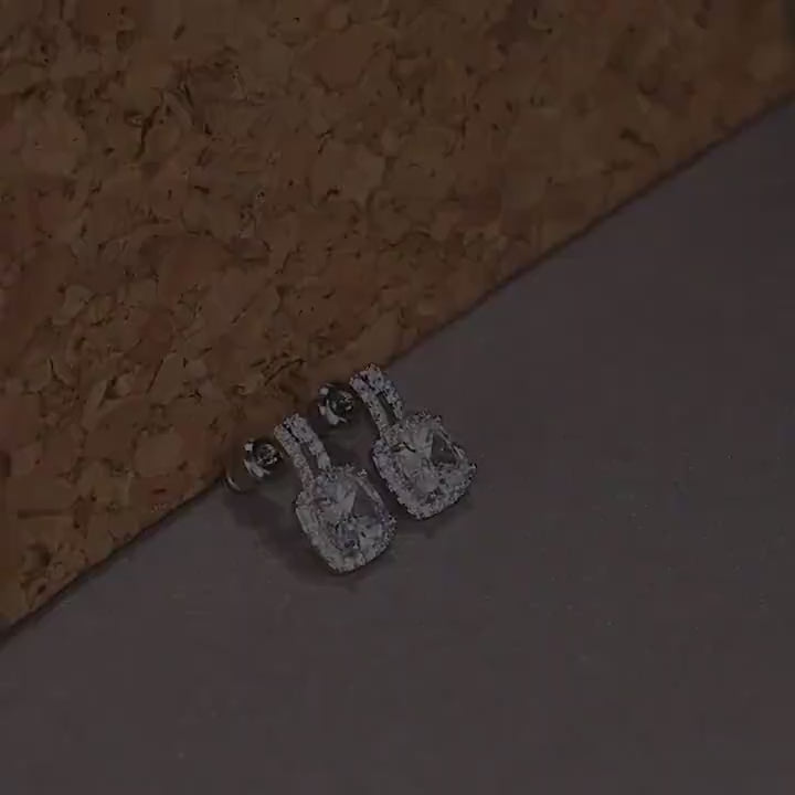 Drop earrings CZ Earrings Halo iced out  sterling silver earrings Bridesmaid gift earrings Romantic gift for wife jewelry last minute gift