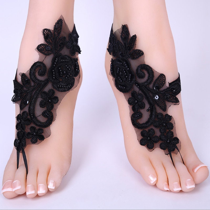 French lace barefoot sandals, Beach Wedding Barefoot ,Boho shoes ,Footless Sandal, Bridesmaid ,Gift for Her US size(6-9)