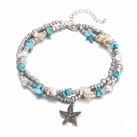 Starfish Anklets Multiple Layered Boho Gold Chain Anklet Heart Beach Gift for beach lover  Anklet For Women Foot Jewelry