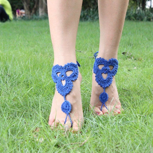 Crochet Barefoot sandals ,Beach Bride Barefoot ,Nude Shoes, Bottomless Shoes ,Bridesmaid Shoes,Beach Wedding Shoes,Blue Lace Shoes