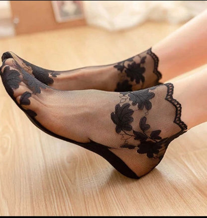 Fishnet Socks with lace trim , net socks , Transparent Elastic Lace Sheer socks, lingerie socks