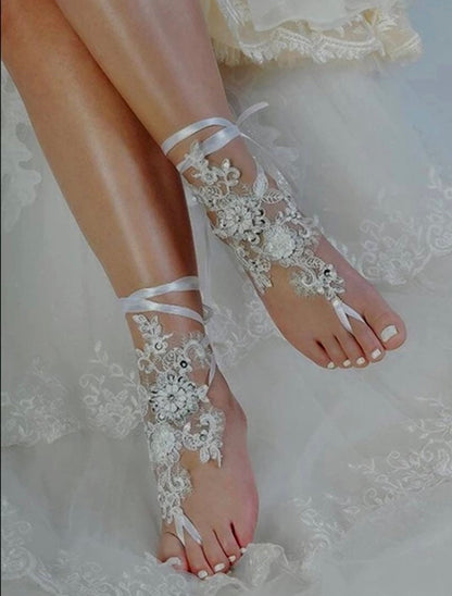 Bridal bare foot sandals, French lace barefoot sandals, lace barefoot sandals