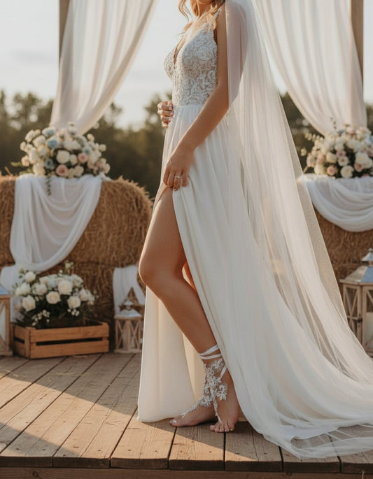 Bridal bare foot sandals, French lace barefoot sandals, lace barefoot sandals