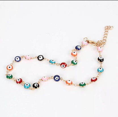 Multicolored evil eye anklet , evil eye anklet for women , evil eye ankle bracelet, evil eye jewelry, gift for her