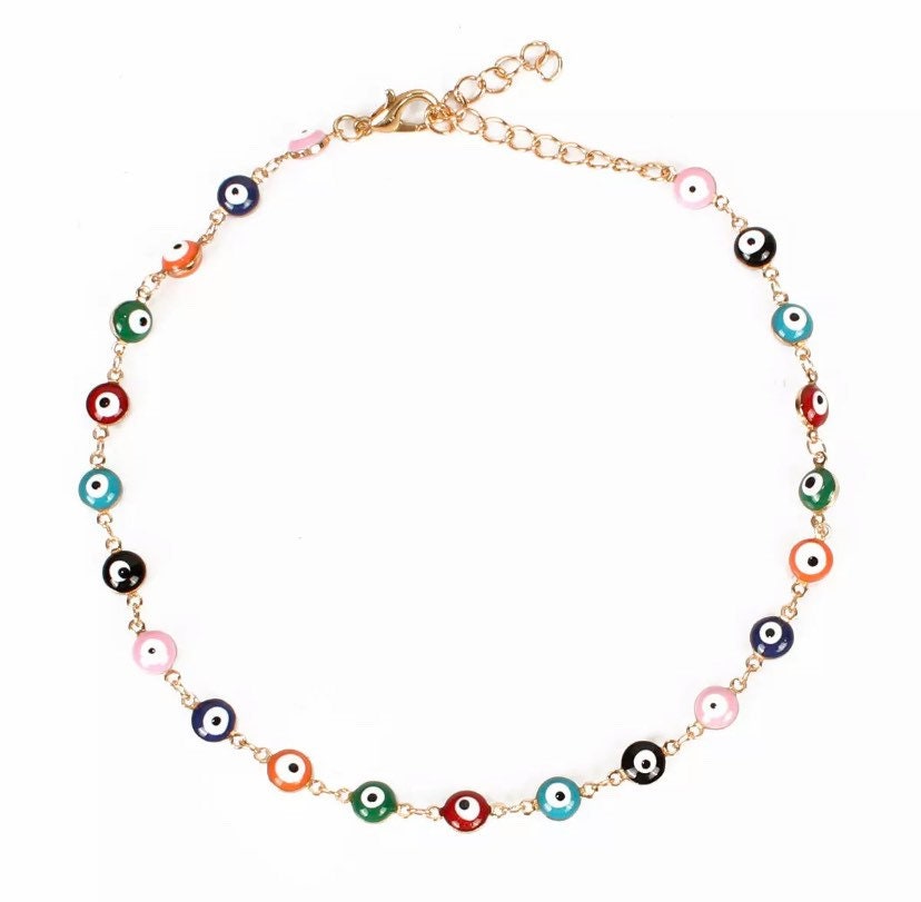Multicolored evil eye anklet , evil eye anklet for women , evil eye ankle bracelet, evil eye jewelry, gift for her